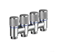 Válvula de ángulo de 4 vías, divisor de agua de acero inoxidable con una entrada, cuatro controles independientes para cocina, jardín, lavadora, conector de fontanería fácil de instalar, gris plateado
