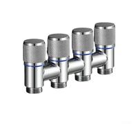 Válvula de ángulo de acero inoxidable de 4 vías, grifo de 1 entrada y 4 salidas con válvulas de control independientes, adecuada para aplicaciones de jardín, cocina y fontanería (plata)