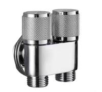 Válvula de ángulo de agua a dos, divisor de conexión triple de salida doble, entrada de latón válvula triangular de 2 salidas (A-plateado)