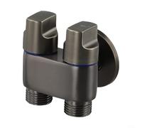 Válvula de ángulo de aleación 1 en 2 salidas con mango de metal de doble control para grifo de lavadora y suministro de agua de jardín, compatibilidad con tuberías G1/2 (gris)