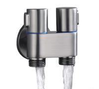 Válvula de ángulo de control doble de aleación G1/2 1 en 2 salidas para lavadora, inodoro, pulverizador de bidé, fregadero de cocina y cabezal de ducha para lavabo de baño (gris)