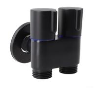 Válvula de ángulo de doble control G1/2 1 en 2 salidas para inodoro, bidé y ducha, válvula aislante de aleación de metal, montaje en pared, cocina, baño, gris y negro, 62 x 67 mm (negro)