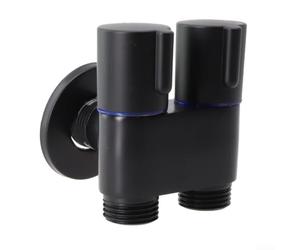 Válvula de ángulo de doble control G1/2 1 en 2 salidas para inodoro, bidé y ducha, válvula aislante de aleación de metal, montaje en pared, cocina, baño, gris y negro, 62 x 67 mm (negro)