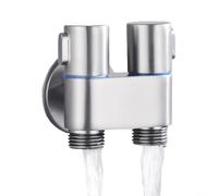 Válvula de ángulo de doble enchufe hecha de material de aleación resistente con asas de metal para una regulación precisa, diseñada para accesorios de bidé de baño y fregaderos de cocina con conexión