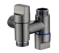 Válvula de ángulo de doble salida de latón con entrada única para un control seguro del agua y parada automática durante incidentes de desprendimiento de manguera (gris)