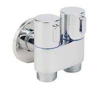 Válvula de ángulo de latón con doble salida G1/2 y control separado para cabezal de ducha, inodoro, pulverizador de bidé y lavabo, controlador de agua con mango de metal plateado