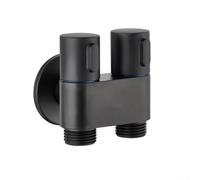 Válvula de ángulo de salida doble para baño G1/2 Grifo de entrada de aleación montado en la pared con doble interruptor Control de agua para accesorios de inodoro y bidé (negro)