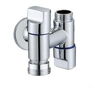 Válvula de ángulo de salida dual Latón Apagado automático Divisor de agua para manguera de jardín y lavadora, acabado plateado, accesorio de fontanería de rosca estándar (plata)
