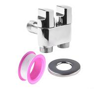 Válvula de ángulo G1/2 de doble salida para inodoro y lavabo de baño con rosca estándar y ajuste de entrada de pared (plata)