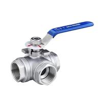Válvula de bola 3 vías, tipo T/L, acero inoxidable 304, hembra BSP 1/4, 3/8, 1/2, 3/4 y 1 pulgada, puerto completo for agua, aceite, aire gas, DN25, DN10, DN15 DN20(3/4",T-type)