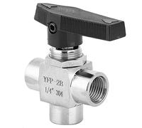 Válvula de Bola de 3 Vías, Acero Inoxidable 304, BSPP Rosca Hembra, Alta Presión, para Control de Flujo de Agua, Gas y Petróleo, 1/4 Pulgada