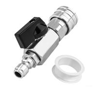 Válvula de bola de acero inoxidable para lavadora a presión, conexión rápida de 1/4 pulgadas de alta presión 4000 PSI, incluye cinta PTFE, plateado+negro