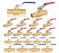 Válvula de bola de expansión PEX A de 1/2 pulgada a 3/4 de pulgada - Válvula de cierre de latón de paso completo for control de agua caliente y fría(100pack 1/2Inch)