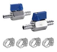 Válvula de bola de púa de identificación de manguera de 2 uds., 1/2 pulgada, miniválvula de cierre de acero inoxidable 304 con 4 abrazaderas de manguera(0.25Inch)