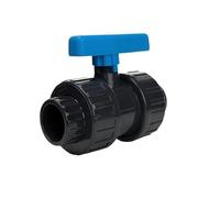 Válvula de bola de PVC con 2 manguitos adhesivos/atornillado 16 bar, gris/azul (Ø40 mm)