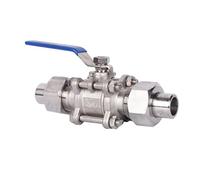 Válvula de bola de tres piezas de acero inoxidable de 1/2", 3/4" y 1", con doble manguito soldado con alambre exterior.(2")