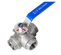 Válvula de bola de tres vías de acero inoxidable 304 con hebilla de interruptor, tipo L/T, una entrada y dos salidas, cable interior, 6/4 minutos(DN40,T-type BSPT)