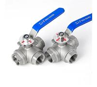 Válvula de bola de tres vías de acero inoxidable SS304 de 3/8", 1/2", 3/4", 1", 1-1/2", 2", tipo T/L, DN15, DN20, DN25, BSPT, rosca hembra.(1-1/2",L Type)