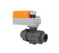 Válvula de bola eléctrica modulante, UPVC, actuador giratorio, control motorizado válvulas plásticas doble unión, 4-20 mA(DN65,24V)