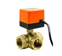 Válvula de bola eléctrica Válvula de bola motorizada de 3 vías, 1/2", 3/4", 1", 1-1/4", 1-1/2", 3 cables, 2 controles, tipo T/L, de latón(1-1/2",T TYPE_220VAC)