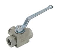 Válvula de bola hidráulica manual con 3 vías Tee Configuration Cuerpo de acero al carbono Sello de goma para tamaños de rosca BSP 1/4 a 3/4 Clasificación de 500 barras (G3/8)
