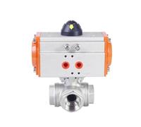 Válvula de bola neumática tres vías con rosca interna, tipo T, L, válvula corte e inversión, DN8, DN10, DN15, puerto alambre acero inoxidable 304