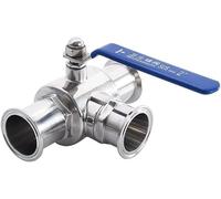 Válvula de bola, puerto en T sanitaria de acero inoxidable, virola OD 50,5 mm, construcción duradera para un control de flujo fiable