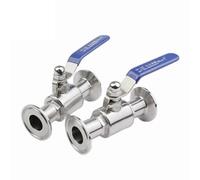 Válvula de bola sanitaria de acero inoxidable 304 de 3/4 pulgadas, 1 pulgada, 1-1/2 pulgadas, 2 pulgadas, triple abrazadera de 50,5 mm/64 mm para productos de diario casero (19 mm x virola 34)