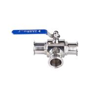 Válvula de bola sanitaria de tres vías de acero inoxidable 304 de 19 mm, tipo L/T, con abrazadera triple, manual, 1 unidad