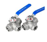 Válvula de Bola Tres vías Acero Inoxidable SS304 3/8", 1/2", 3/4", 1", 1-1/2", 2", Tipo T/L, DN15, DN20, DN25, Rosca Hembra BSPT(1-1/2",T Type)