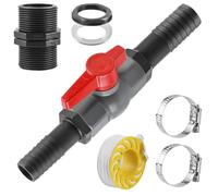 Válvula de bola, válvula de cierre de PVC con conector de manguera de 32 mm, válvula de bola para piscina, incluye 1 válvula de cierre, rosca interior 1-1/4", 2 boquillas de manguera de 32 mm, válvula