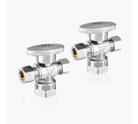 Válvula de cierre angular de doble salida - Entrada FIP de 1/2" x salidas de compresión de 3/8" - Válvula de cierre duradera de latón cromado(2pack FIP)