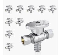 Válvula de cierre angular de doble salida, entrada FIP de 1/2" x salidas de compresión de 3/8" - Válvula de cierre de latón cromado(10pack PEX Crimp)