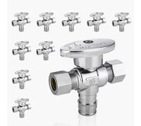 Válvula de cierre angular de doble salida - Entrada FIP de 1/2" x salidas de compresión de 3/8" - Válvula de cierre duradera de latón cromado(10pack PEX Expansion)