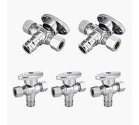 Válvula de cierre angular de doble salida, entrada FIP de 1/2" x salidas de compresión de 3/8", válvula de cierre de latón cromado de 1/4 de vuelta.(5pack PEX Expansion)