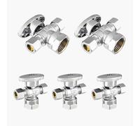 Válvula de cierre angular de doble salida - Entrada FIP de 1/2" x salidas de compresión de 3/8" - Válvula de cierre duradera de latón cromado(5pack FIP)