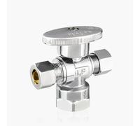 Válvula de cierre angular de doble salida - Entrada FIP de 1/2" x salidas de compresión de 3/8" - Válvula de cierre duradera de latón cromado(1pack FIP)