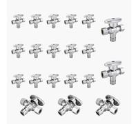 Válvula de cierre angular de doble salida - Entrada FIP de 1/2" x salidas de compresión de 3/8" - Válvula de cierre duradera de latón cromado(20pack PEX Expansion)