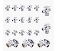 Válvula de cierre angular de doble salida, entrada FIP de 1/2" x salidas de compresión de 3/8", válvula de cierre de latón cromado de 1/4 de vuelta.(20pack Compression)
