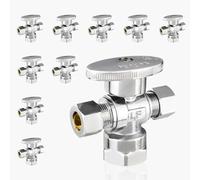Válvula de cierre angular de doble salida - Entrada FIP de 1/2" x salidas de compresión de 3/8" - Válvula de cierre duradera de latón cromado(10pack FIP)
