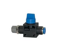 Válvula de cierre "Blaue Serie", conector de enchufe, R 1/4 A, para llave de diámetro exterior de 8 mm, presión de trabajo máx. 15 bares, plástico/latón vern.