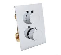 Válvula de control termostática oculta para mezclador de ducha, control de temperatura de doble mango, montaje en pared cromado, salida de 2 vías, latón G1/2 (oro cepillado)