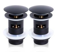 Válvula de desagüe Lavabo Negro Mate Universal Click-Clack, tapón Pop-up para Lavabo con rebosadero, instalación rápida, Junta de Silicona y tornillería metálica-Juego de 2