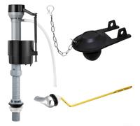 Válvula de entrada de agua de inodoro Sixpoint con cubierta de solapa de PVC de 2 pulgadas, con cuerpo de plástico, solapa tipo empuje, altura ajustable y cadena de acero inoxidable para una acción de