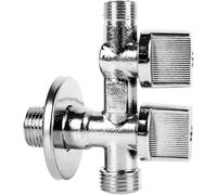 Válvula de escuadra doble - Latón cromado | 2 salidas independientes | Grifo para lavadora, lavavajillas, fregadero | Resistente PN16-10°C a 120°C (1/2" 1/2" 3/8") FLUVIA