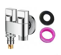 Válvula de esquina de doble ángulo de acero inoxidable G1/2, 1 entrada a 2 salidas grifo divisor para lavadora e inodoro accesorio de alta presión (plata)
