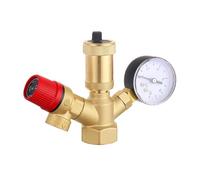 Válvula de grupo de seguridad de caldera de 1 pulgada y 3 barras para sistemas de hasta 50 kW con manómetro 0-10 bar y válvula de alivio de latón de ventilación rápida de 3/8 pulgadas, color dorado