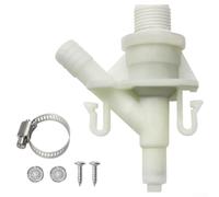Válvula de inodoro de descarga de 10,5 x 1,9 cm, plástico blanco, para sistema de descarga de pedal RV con pantalla de filtro, garantiza un flujo de agua constante, construcción para viajeros
