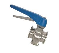 Válvula de mariposa, válvula de mariposa de acero inoxidable 304 con mango de gatillo azul, abrazaderas resistentes a la corrosión para tuberías industriales, configuraciones de procesamiento a