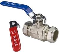 Válvula de palanca de 15 mm, Llave Cierre de Paso Agua, Válvula de Bola de Acción de Orificio Completo, Válvula de Aislamiento de Compresión con Mango Rojo y Azul Aprobado por WRAS